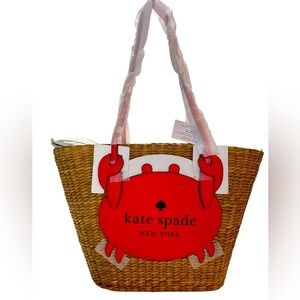 Kate Spade Red and Tan Straw Large Crab Tote, NWT